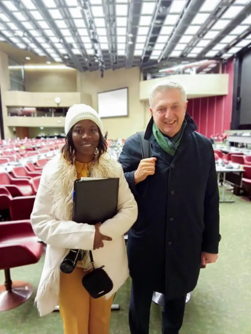 BRIGHT's delegate with UN High Commissioner for Refugees Filippo Grandi in the plenary hall in Geneva